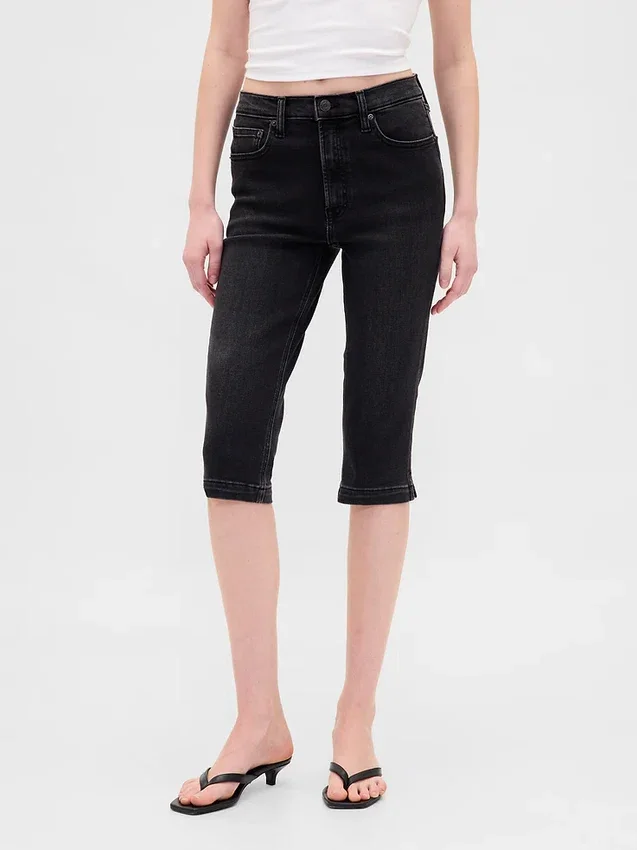 Cropped-Capri-Jeans mit hoher Leibhöhe