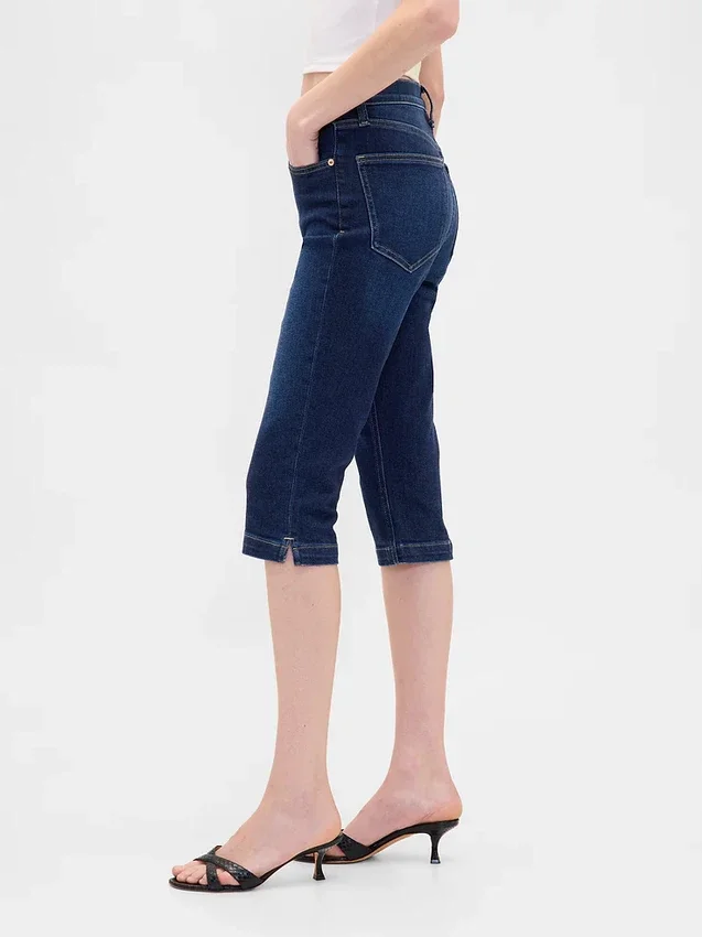 Cropped-Capri-Jeans mit hoher Leibhöhe