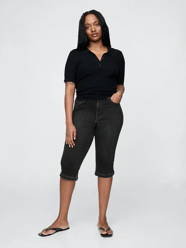 Cropped-Capri-Jeans mit hoher Leibhöhe