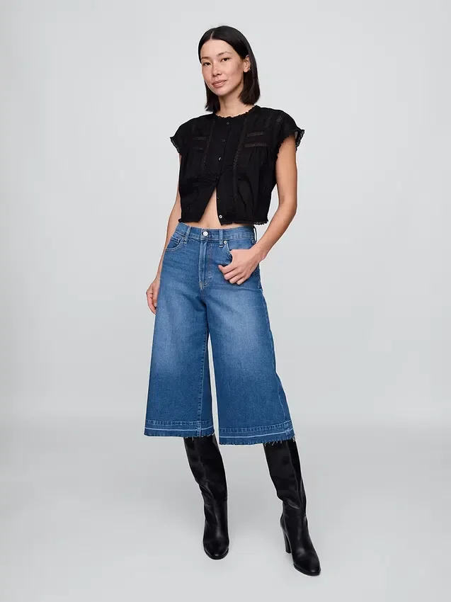 Culotte-Jeans mit hoher Leibhöhe