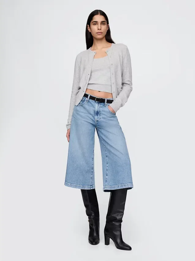Culotte-Jeans mit hoher Leibhöhe