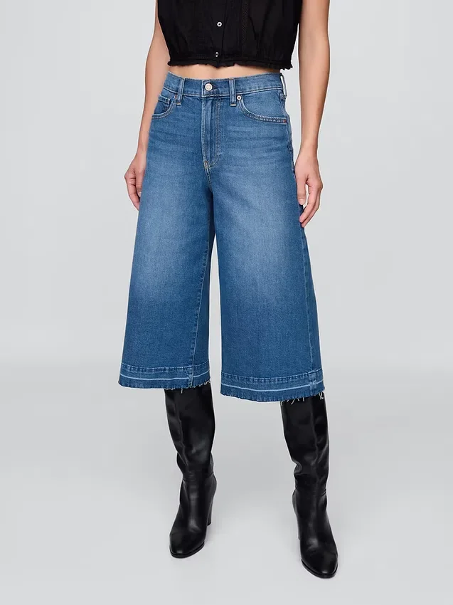 Culotte-Jeans mit hoher Leibhöhe