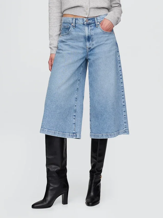 Culotte-Jeans mit hoher Leibhöhe