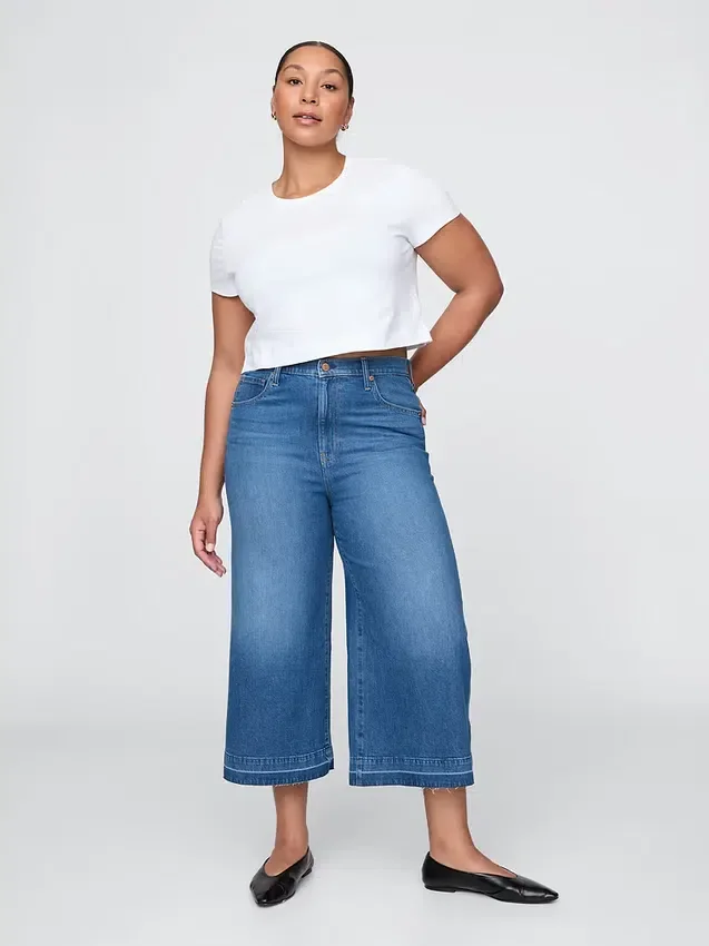 Culotte-Jeans mit hoher Leibhöhe