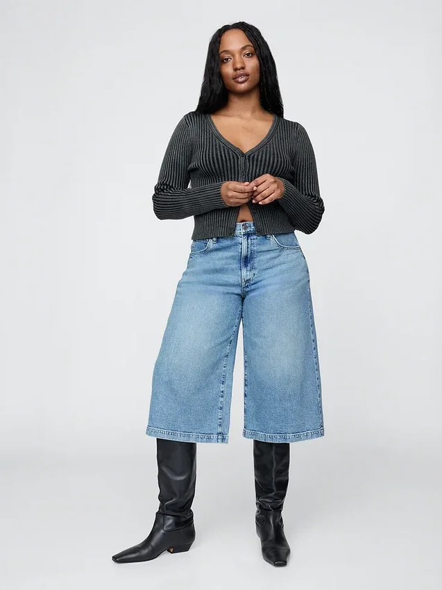 Culotte-Jeans mit hoher Leibhöhe