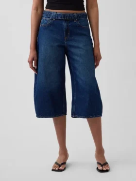 Culotte-Jeans mit hoher Leibhöhe und Gürtel