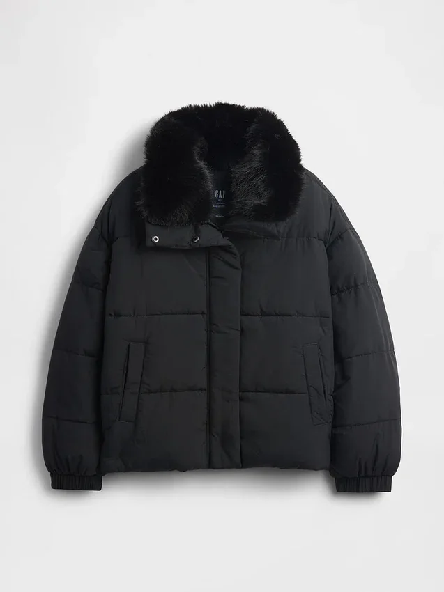 Daunenjacke mit Kunstfellbesatz