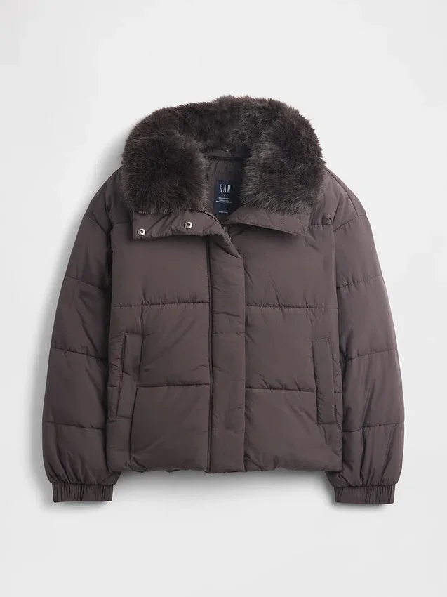 Daunenjacke mit Kunstfellbesatz