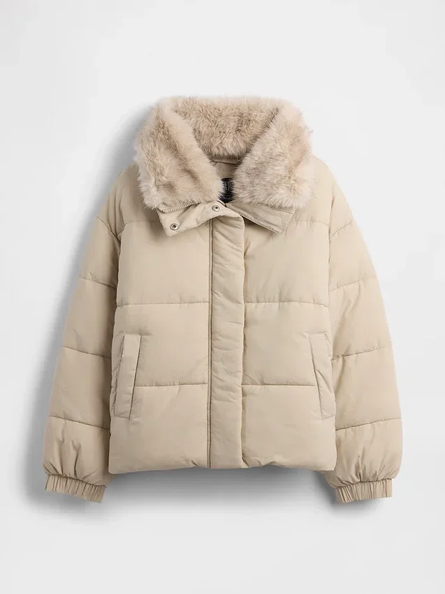Daunenjacke mit Kunstfellbesatz