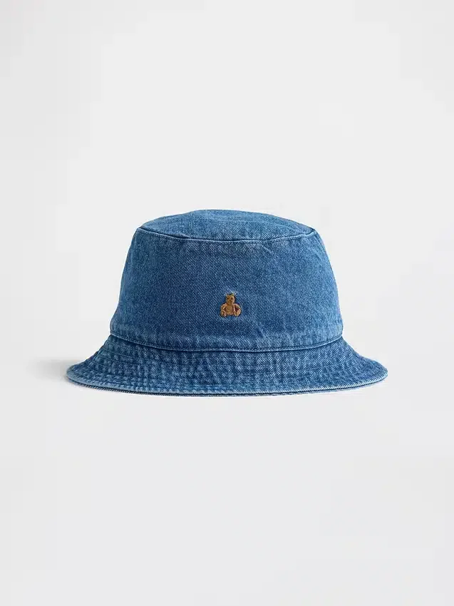 Denim-Bucket-Mütze für Kleinkinder mit Brannan-Bär-Motiv
