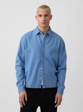 Denim-Hemd mit geradem Saum und lockerer Passform