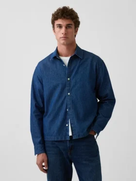 Denim-Hemd mit geradem Saum und lockerer Passform