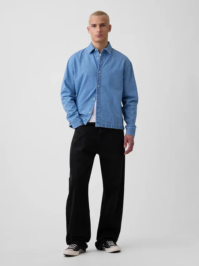 Denim-Hemd mit geradem Saum und lockerer Passform