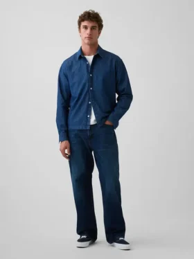 Denim-Hemd mit geradem Saum und lockerer Passform