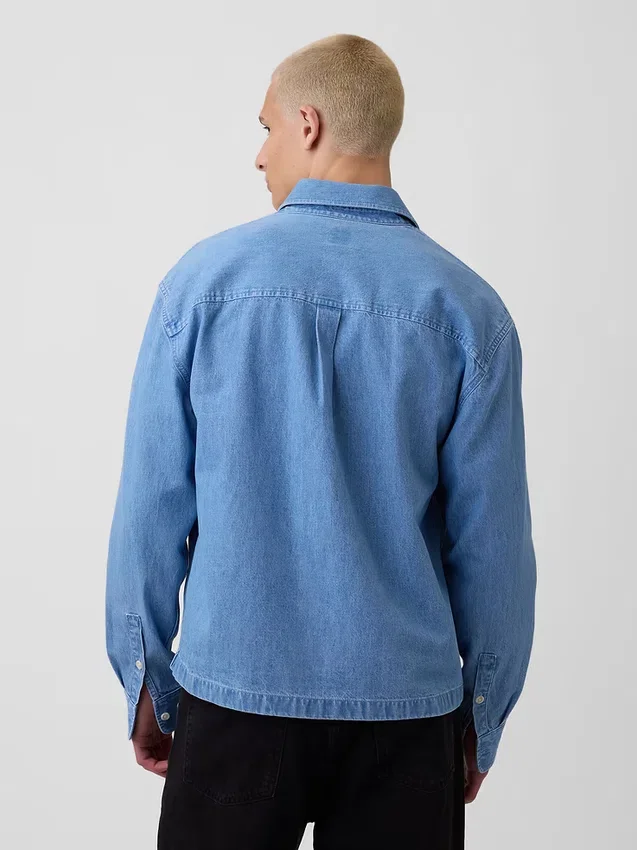 Denim-Hemd mit geradem Saum und lockerer Passform