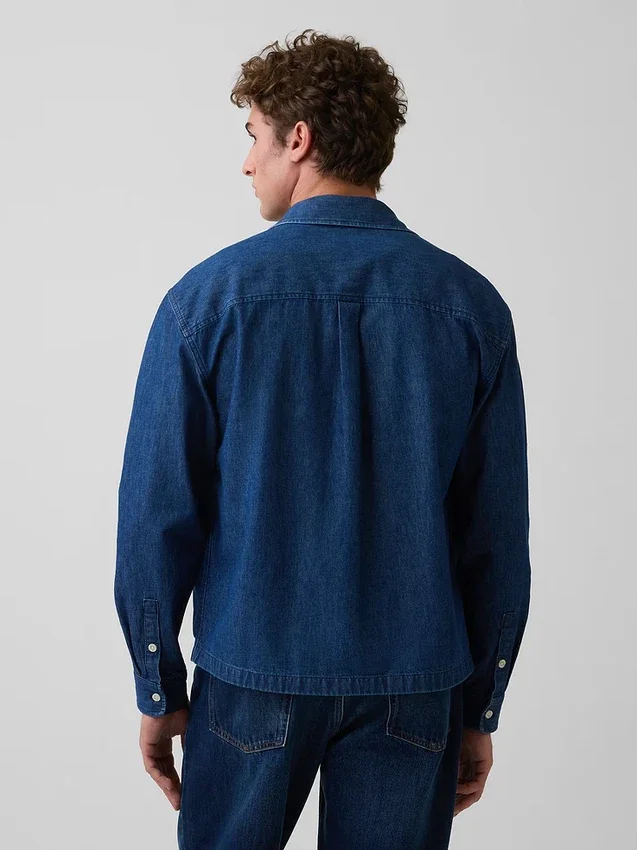 Denim-Hemd mit geradem Saum und lockerer Passform
