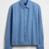 Denim-Hemd mit geradem Saum und lockerer Passform