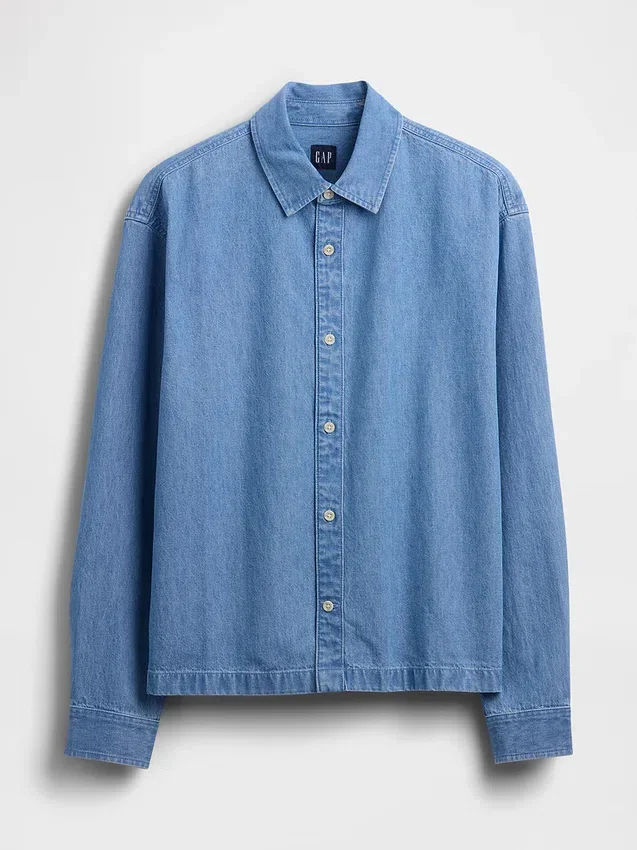 Denim-Hemd mit geradem Saum und lockerer Passform
