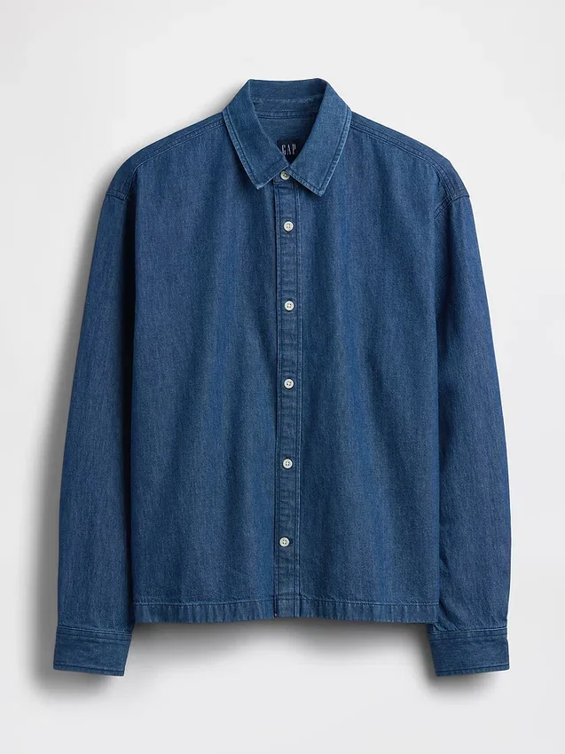 Denim-Hemd mit geradem Saum und lockerer Passform