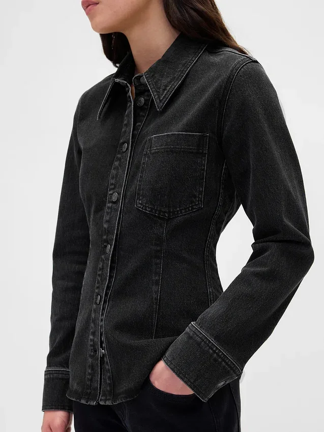 Denim-Hemd mit Taillierungsnähten