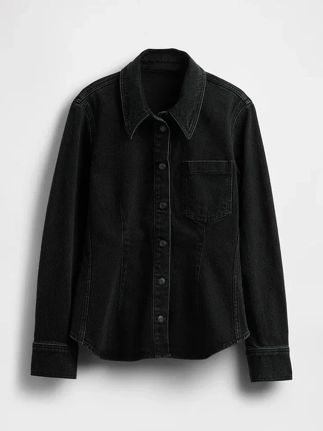 Denim-Hemd mit Taillierungsnähten