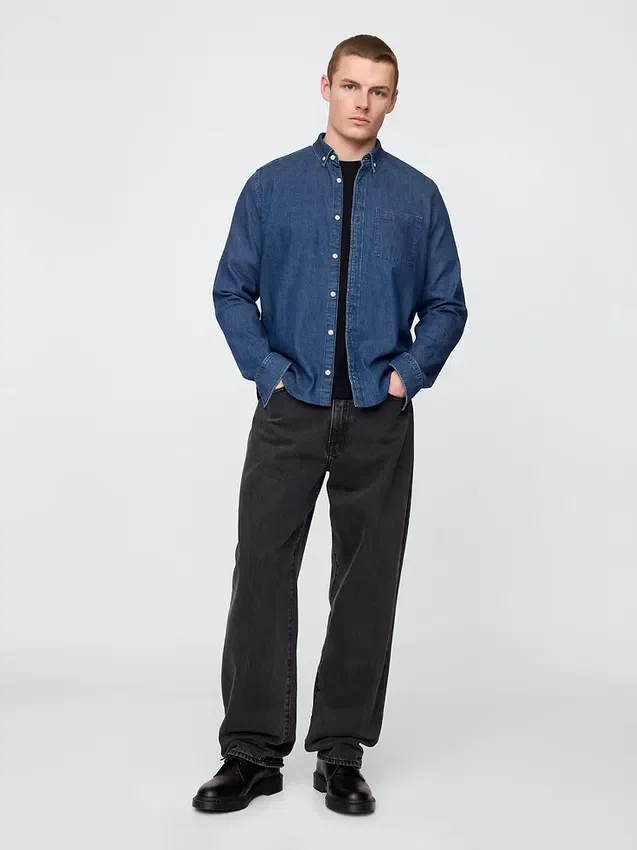 Denim-Hemd mit Taschen
