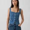 Denim-Korsett-Oberteil mit Taschen