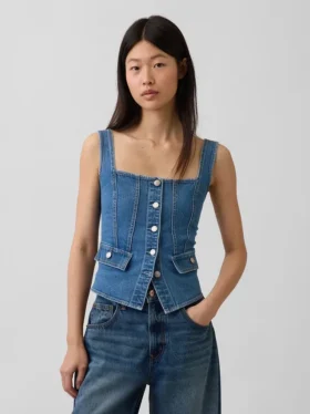 Denim-Korsett-Oberteil mit Taschen