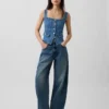 Denim-Korsett-Oberteil mit Taschen
