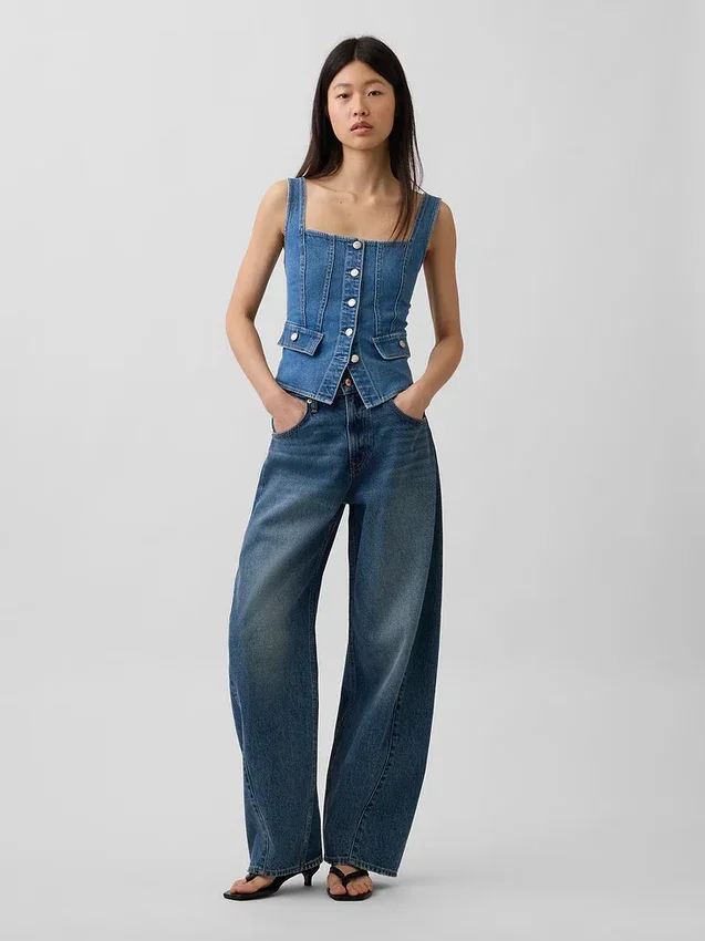 Denim-Korsett-Oberteil mit Taschen