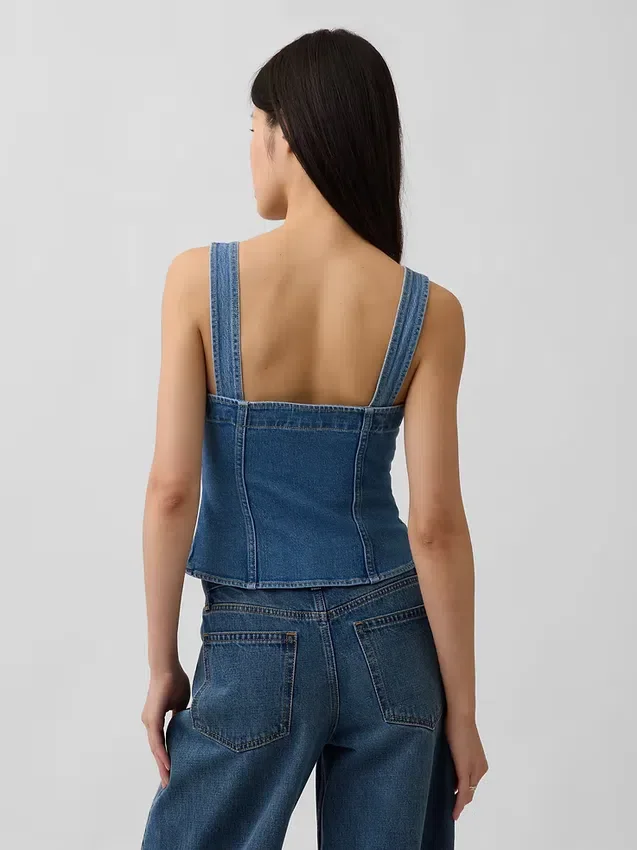 Denim-Korsett-Oberteil mit Taschen