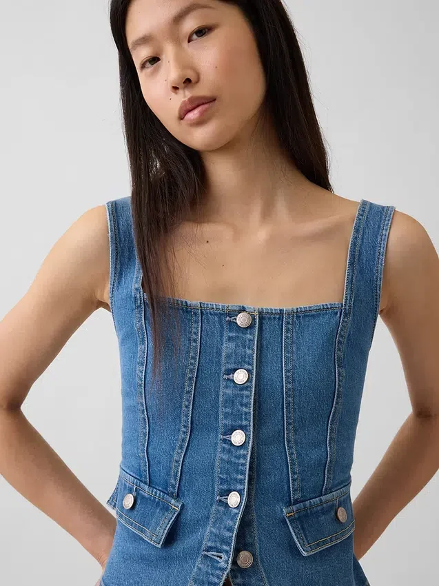 Denim-Korsett-Oberteil mit Taschen