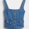 Denim-Korsett-Oberteil mit Taschen