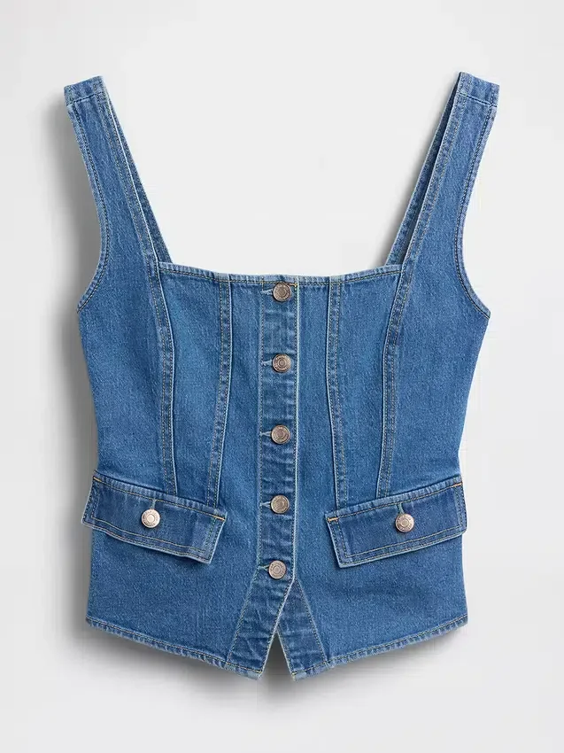 Denim-Korsett-Oberteil mit Taschen