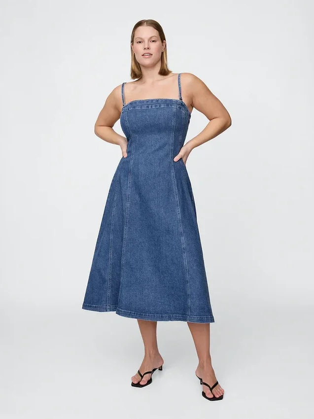 Denim-Midi-Kleid