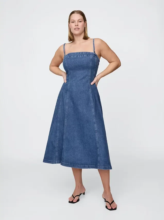 Denim-Midi-Kleid