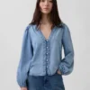Denim-Oberteil mit Puffärmeln