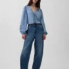 Denim-Oberteil mit Puffärmeln