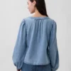 Denim-Oberteil mit Puffärmeln