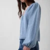 Denim-Oberteil mit Puffärmeln