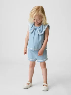 Denim-Outfit-Set mit Schleife für Baby & Kleinkind