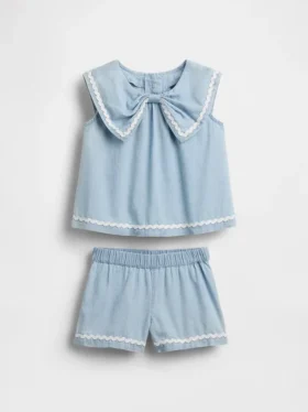 Denim-Outfit-Set mit Schleife für Baby & Kleinkind