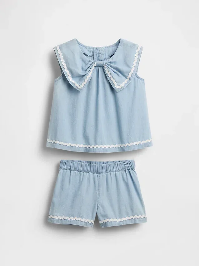 Denim-Outfit-Set mit Schleife für Baby & Kleinkind