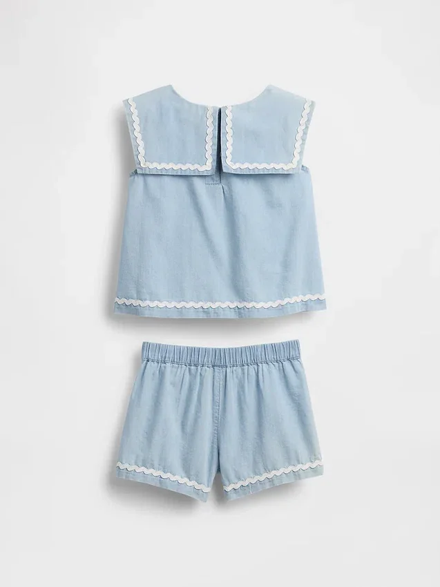 Denim-Outfit-Set mit Schleife für Baby & Kleinkind