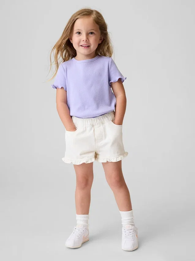 Denim-Stride-Shorts mit Rüschen zum Hineinschlüpfen für Baby & Kleinkind