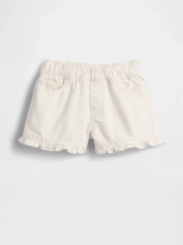 Denim-Stride-Shorts mit Rüschen zum Hineinschlüpfen für Baby & Kleinkind