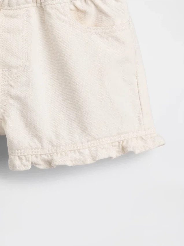 Denim-Stride-Shorts mit Rüschen zum Hineinschlüpfen für Baby & Kleinkind