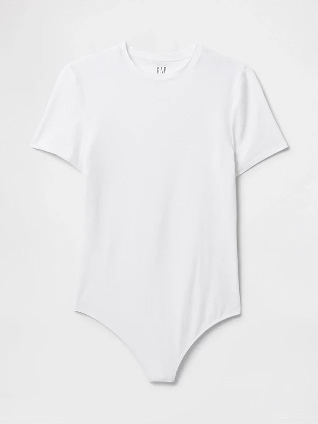 Eng anliegender Jersey-T-Shirt-Bodys mit String