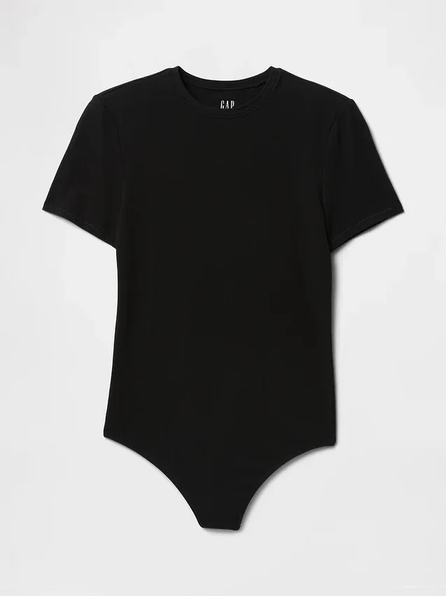 Eng anliegender Jersey-T-Shirt-Bodys mit String
