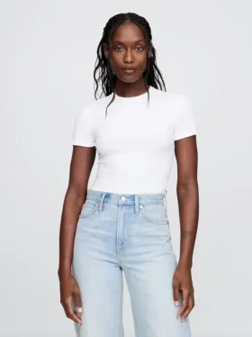Eng anliegender Jersey-T-Shirt-Bodys mit String